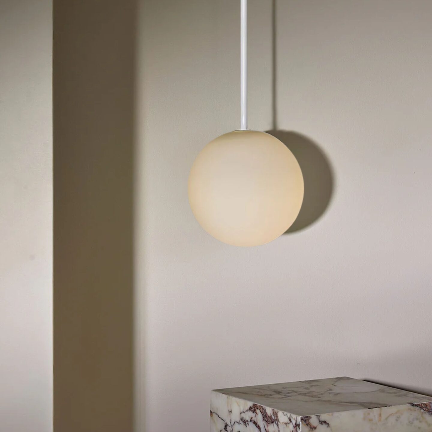 Orb Pendant Large White Satin Solid Rod
